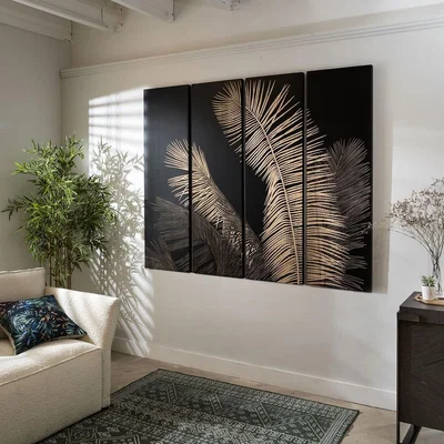 Quatropi Quatropi Wall Art - Hand Carved Black Wood Wall Decor Panels - 180x150cm