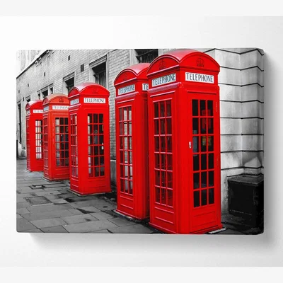 The Range London Red Telephone Boxes Canvas Print Wall Art - Yellow / 66.04cm