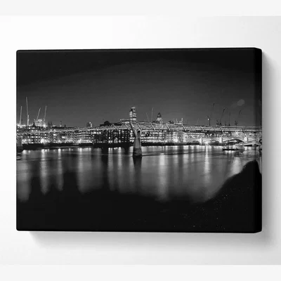 The Range London Thames B n W Nights Canvas Print Wall Art - Yellow / 35.56cm