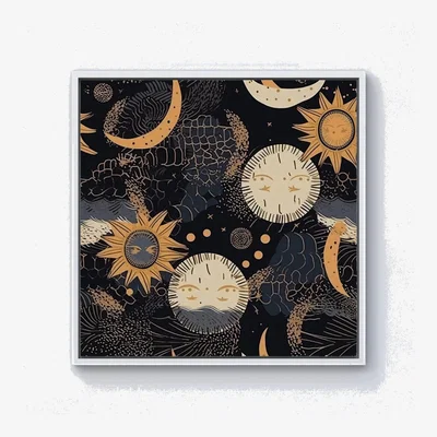 The Range Gold Sun and Moon Canvas Print - Yellow / 25.4cm / White Frame