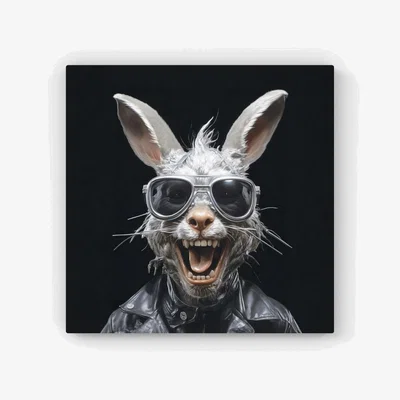 The Range Funky Rabbit Face With Glasses HD Metal Print - Grey / 56cm