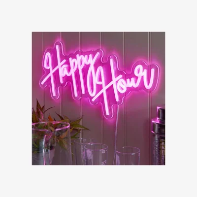 The Range Happy Hour Neon LED Wall Art Sign  - Pink