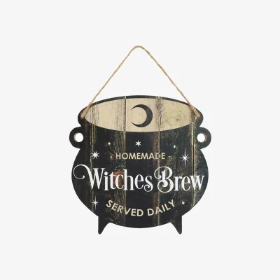The Range Something Different Witches Brew Cauldron Halloween Door Sign - Black/White/Brown