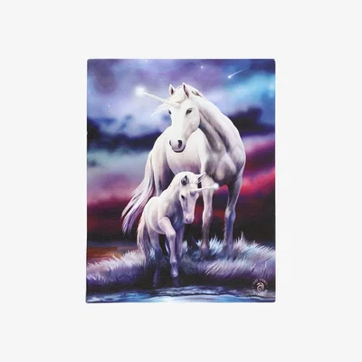 The Range Eternal Bond Canvas Plaque by Anne Stokes - Unicorn Mare  Foal Art (19x25cm) - Blue