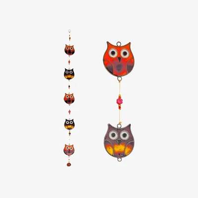 The Range Elegant 5 Owls Suncatcher - Ethically Sourced Reflective Window Decor - Multi