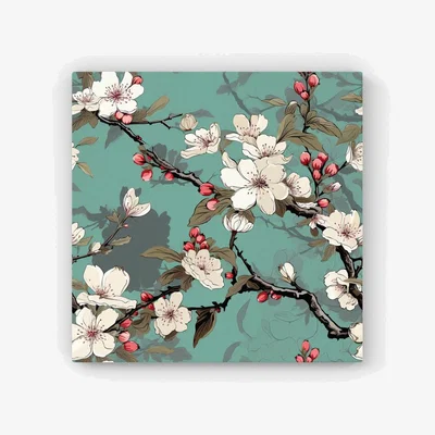 The Range Pink Blossom Asian Design HD Metal Print - Green / 40cm