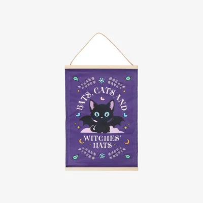 The Range Bats, Cats and Witches Hats Fabric Wall Hanging - Purple
