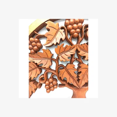 The Range Tree of Life Grape Panel - Hand-Carved Wooden Wall Art - Brown
