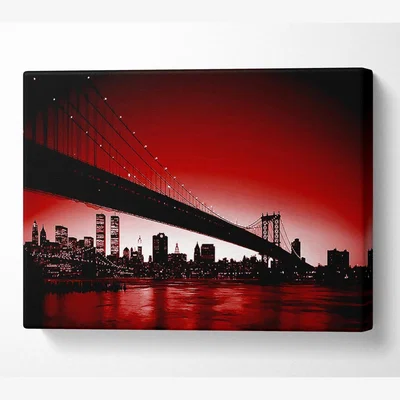 The Range New York City Afar Red Canvas Print Wall Art - Yellow / 50.8cm