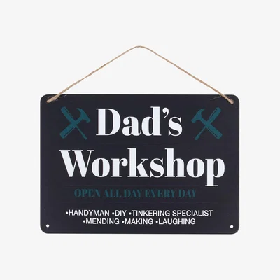 The Range Dad's Workshop Hanging Metal Sign - Black