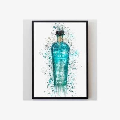 The Range Green Mermaid Gin Bottle Splatter Print - Green / A5