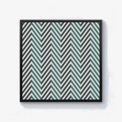 The Range Geometric Herringbone Chevron Blues Canvas Print - Green / 40.6cm / Black Frame