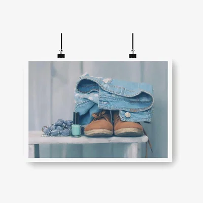 The Range Shoes On The Bench Art Print - Blue / 29.7cm