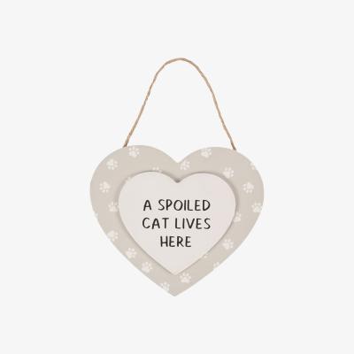 The Range A Spoiled Cat Lives Here Hanging Heart Sign - White