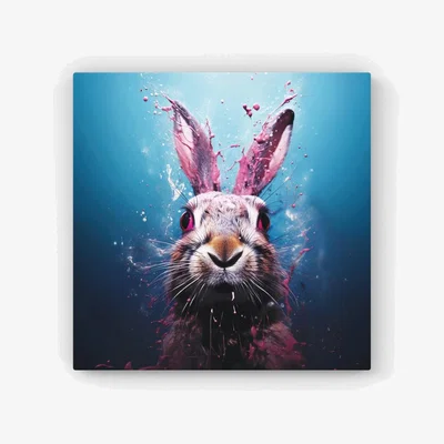 The Range Rabbit Face Splashart HD Metal Print - Blue / 40cm