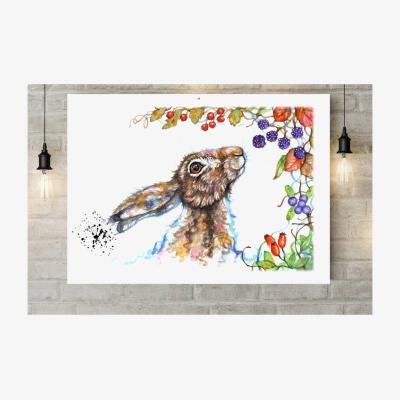The Range Hare Watercolour Wall Canvas - Brown / 30cm