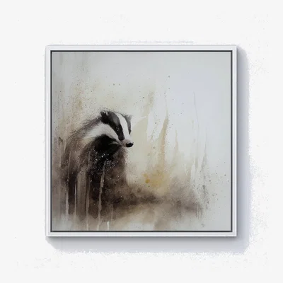 The Range Badger Watercolour Canvas Print - Brown / White Frame / 40.6cm