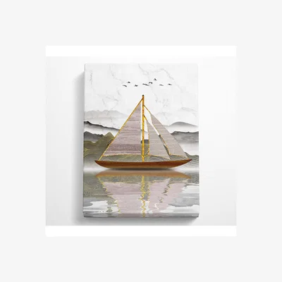 The Range Brown And Gold Ship In The Water Canvas Print - Black / 50.8cm