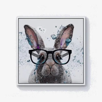 The Range Rabbit With Glasses Splashart Canvas Print - Grey / White Frame / 76.2cm