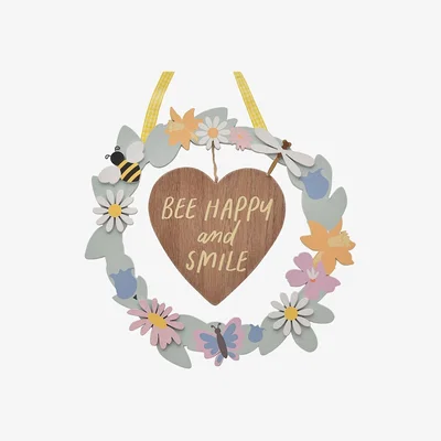 The Range Cottage Garden Wreath Plaque - Bee Happy - Brown