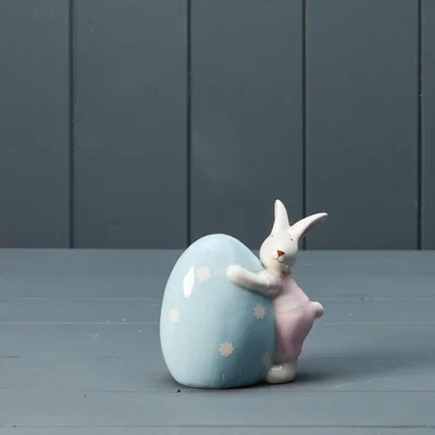 The Range Ceramic Rabbit Hugging Egg - Blue