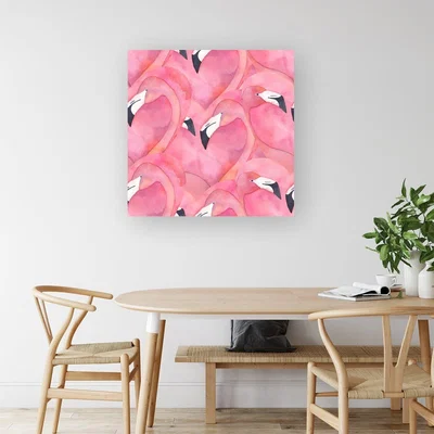 The Range Watercolour Flamingo Hearts Canvas Print - Pink / Medium