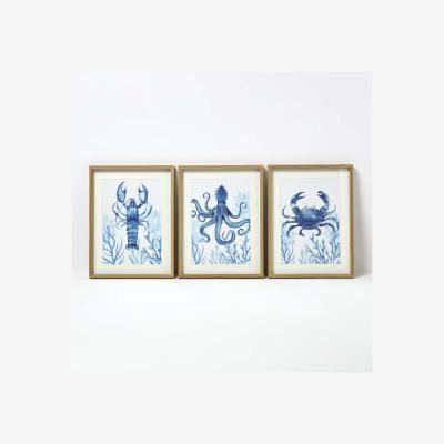 The Range Set of 3 Blue Sea Animal Wall Art - Blue