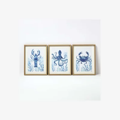 The Range Set of 3 Blue Sea Animal Wall Art - Blue