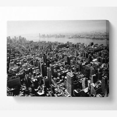 The Range Chicago Arial View B n W Canvas Print Wall Art - Yellow / 35.56cm