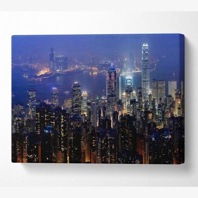 The Range Hong Kong Harbour Night Mist Canvas Print Wall Art - Yellow / 35.56cm