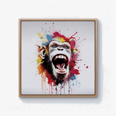 The Range Coloured Splashart Crazy Monkey Face Canvas Print - Red / 101.6cm / Pine Frame