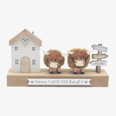The Range Highland Cows Wood Plaque - Brown