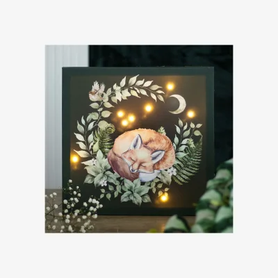 The Range Sleeping Fox Light Up Canvas Plaque - Black