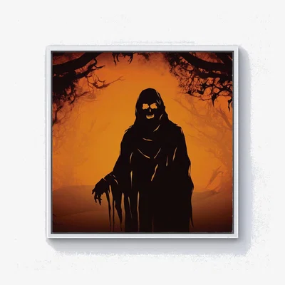 The Range A Spooky Black And Orange Ghost Canvas Print - Orange / White Frame / 25.4cm