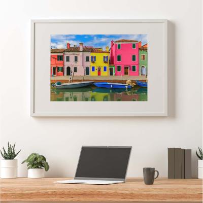 The Range Bright And Colorful Houses In Burano Island Art Print - Blue / 84.1cm