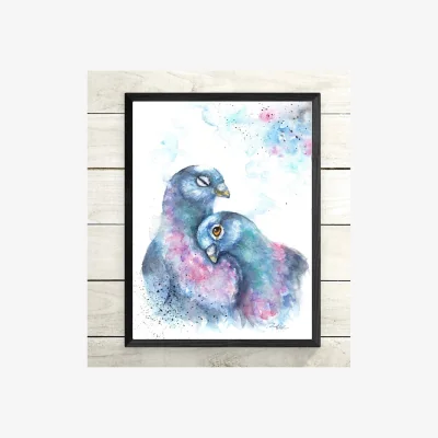 The Range Pigeons Framed Art - Blue / 29.7cm