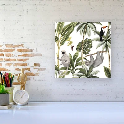 The Range Tropical Sloths Canvas Print - Green / Large