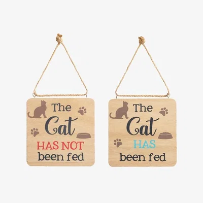 The Range Reversible Hanging Cat or Dog Feeder Sign - Natural / Cat