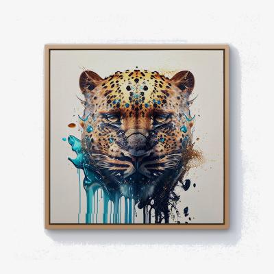 The Range Leapoard Face Splashart On Light Background Canvas Print - Yellow / Pine Frame / 40.6cm