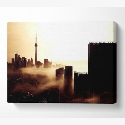 The Range City Fog Canvas Print Wall Art - Yellow / 50.8cm