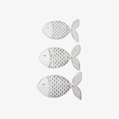 The Range Set of 3 Rustic Fish Wall Art - White