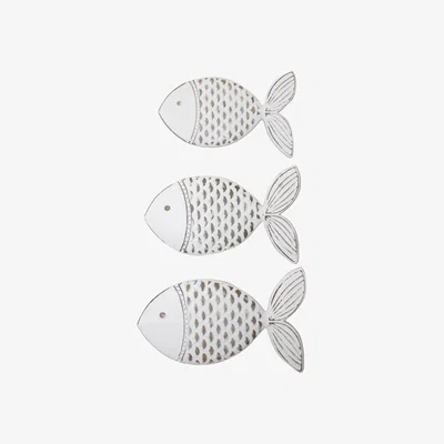 The Range Set of 3 Rustic Fish Wall Art - White