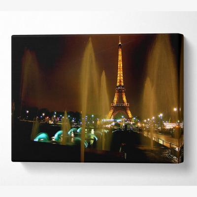 The Range Fountains And Eiffel Tower Canvas Print Wall Art - Yellow / 35.56cm