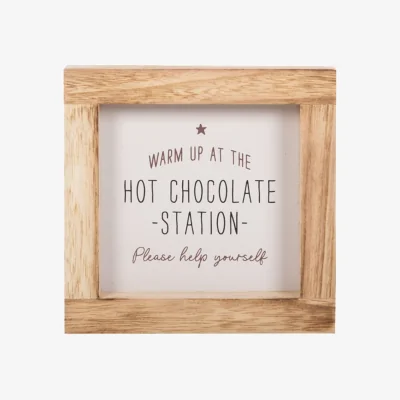 The Range Hot Chocolate Station Wooden Sign Perfect for Holiday Celebrations - White