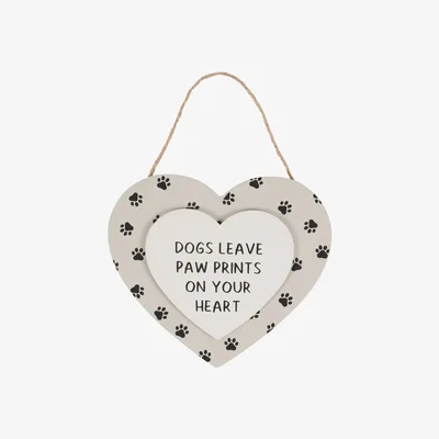 The Range Dogs Leave Paw Prints Heart Sign - Hanging Wall Decor - Grey
