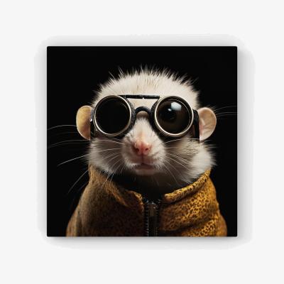 The Range Realistic Doormouse with Glasses HD Metal Print - White / 40cm