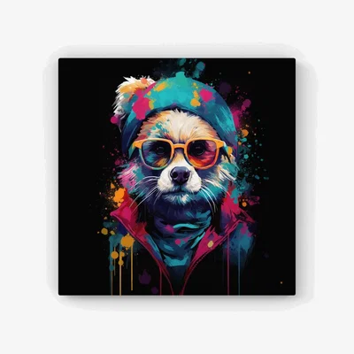 The Range Multi Coloured Splashart Dog With Glasses HD Metal Print - Blue / 56cm