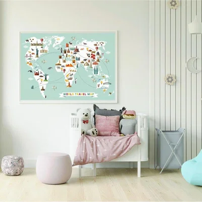 The Range Cartoon Animal World Map Art Print - Green / 29.7cm