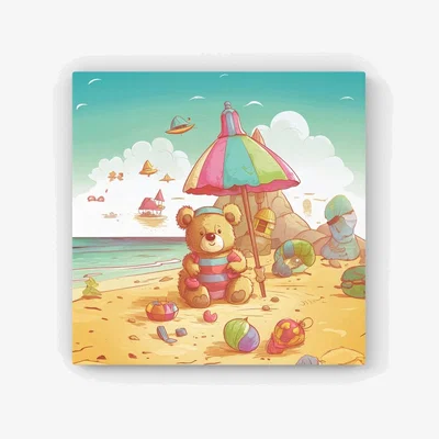 The Range Teddy Bead On A Beach Holiday HD Metal Print - Yellow / 30cm