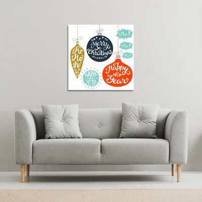 The Range Vintage Christmas Baubles With Merry Gallery Christmas Canvas - White / 77cm
